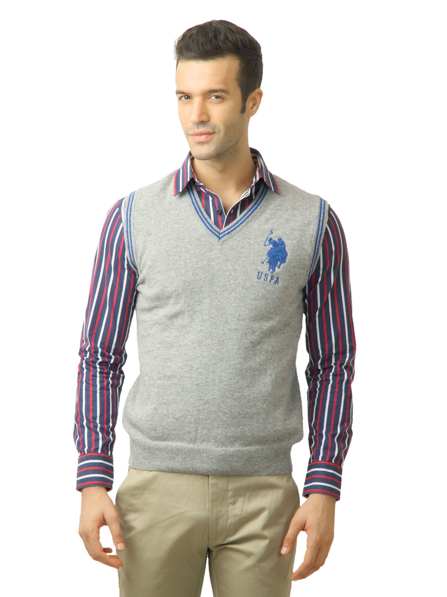 U.S. Polo Assn. Men Solid Grey Sweater