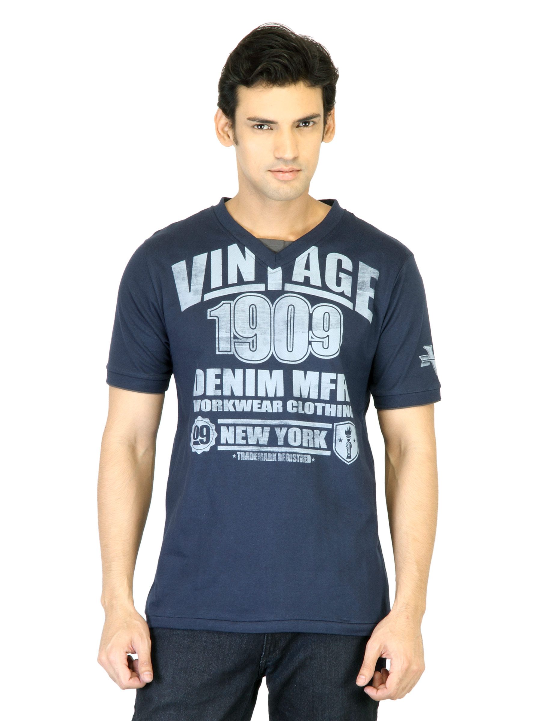 Locomotive Men Navy Blue Printed T-shirt