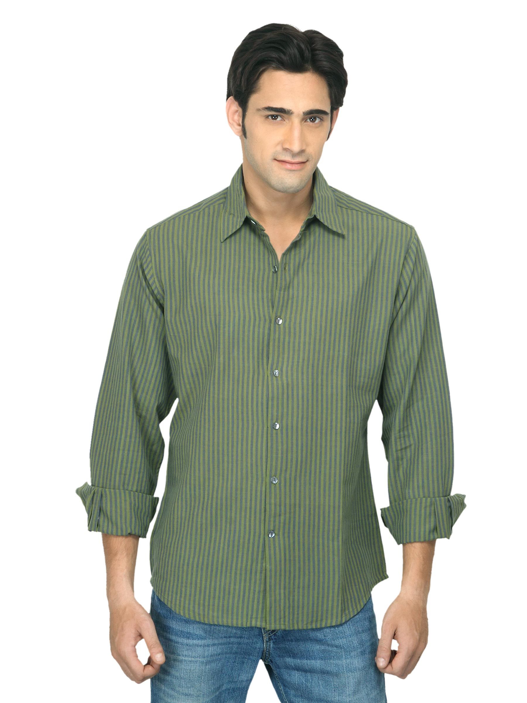Fabindia Men Striped Green Shirt