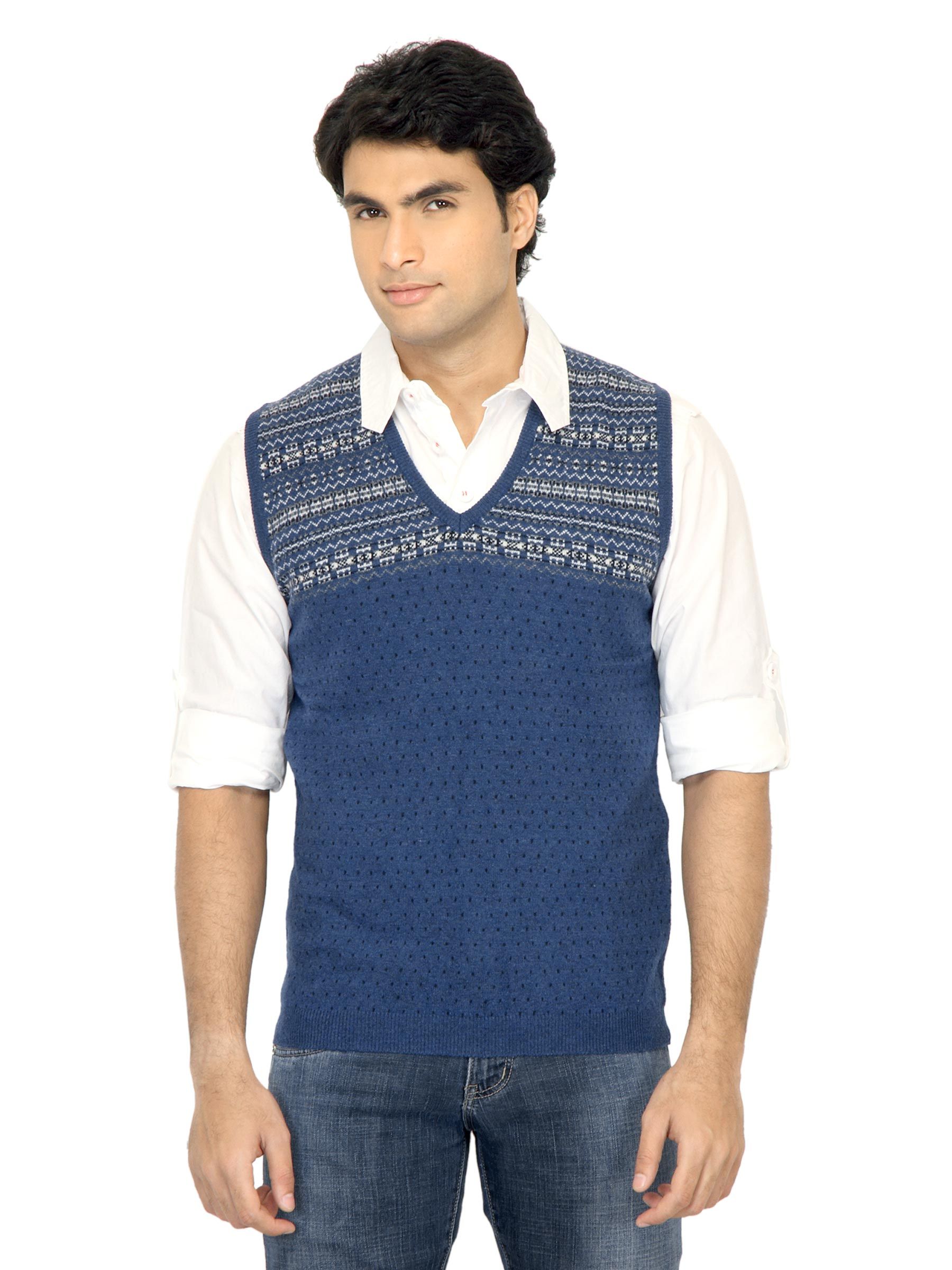 United Colors of Benetton Men Solid Blue Sweater