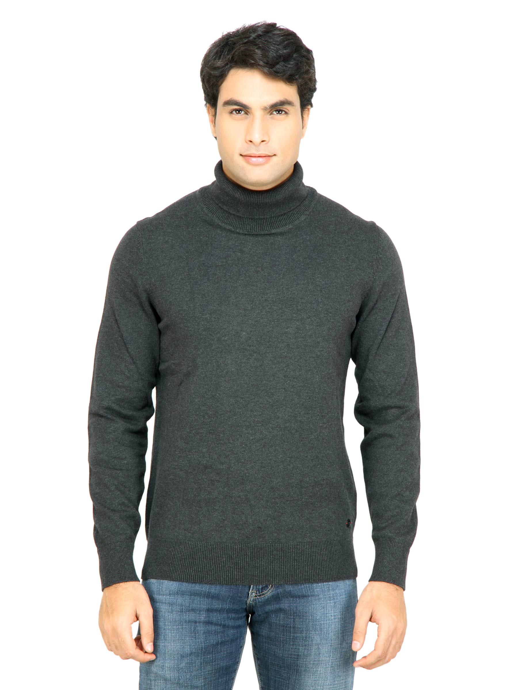 s.Oliver Men Solid Charcoal Sweater