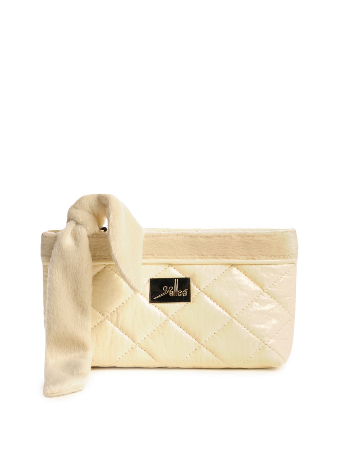 Yelloe Off White Fur Zip Clutch